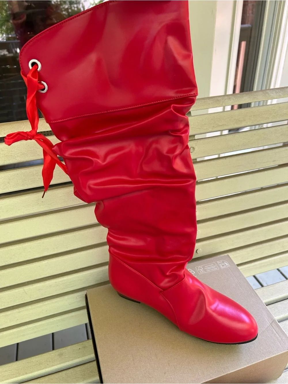 Red Over-the-Knee Slouch Boots – Women’s Chic Flat Knee-High Boots